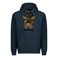 Navy afro messy bun mom life Premium Hoodie - HRA Design Shop