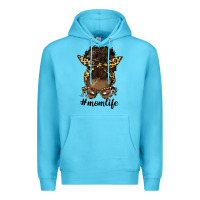 Ocean Blue afro messy bun mom life Premium Hoodie - HRA Design Shop