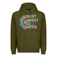 Army Green Don't Worry Be Hippie Premium Hoodie - CowhideDigitalArt