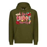 Army Green i teach sweet hearts valentine's day teacher Premium Hoodie - FaDigitalArtStudio