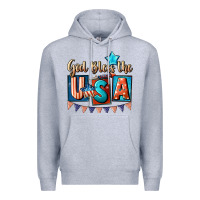 Heather Grey God bless the USA 4th of july Premium Hoodie - CowGirlArtShop