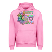 Fuchsia Pink Don't Worry Be Hippie Urban Hoodie - CowhideDigitalArt