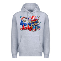 Heather Grey Happy 4th of July cow Premium Hoodie - CowGirlArtShop