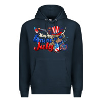 Navy Happy 4th of July cow Premium Hoodie - CowGirlArtShop