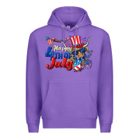 Purple Happy 4th of July cow Premium Hoodie - CowGirlArtShop