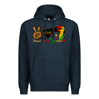 Navy peace love juneteenth raised fist Premium Hoodie - HRA Design Shop