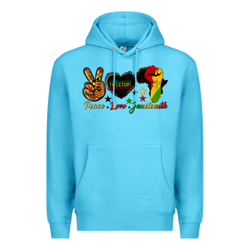 Peace Love Juneteenth Raised Fist Premium Hoodie by HRA Design Shop | Teevron
