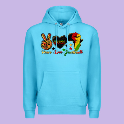 Peace Love Juneteenth Raised Fist Premium Hoodie Designed By Hra Design Shop