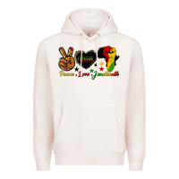 Pale Pink peace love juneteenth raised fist Premium Hoodie - HRA Design Shop