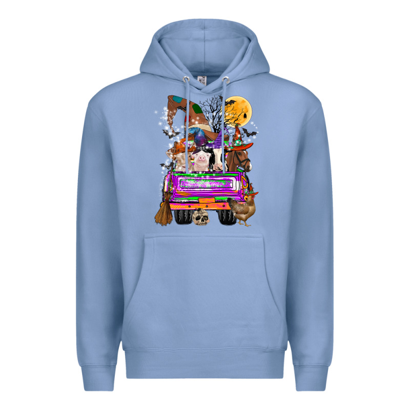 Hallloween Farm Animals Truck Premium Hoodie by CowhideDigitalArt | Teevron