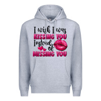 Heather Grey i wish i was kissing you instead of missing you Premium Hoodie - FaDigitalArtStudio