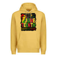 Antique Gold juneteenth fist free ish since 1865 with background Premium Hoodie - HRA Design Shop