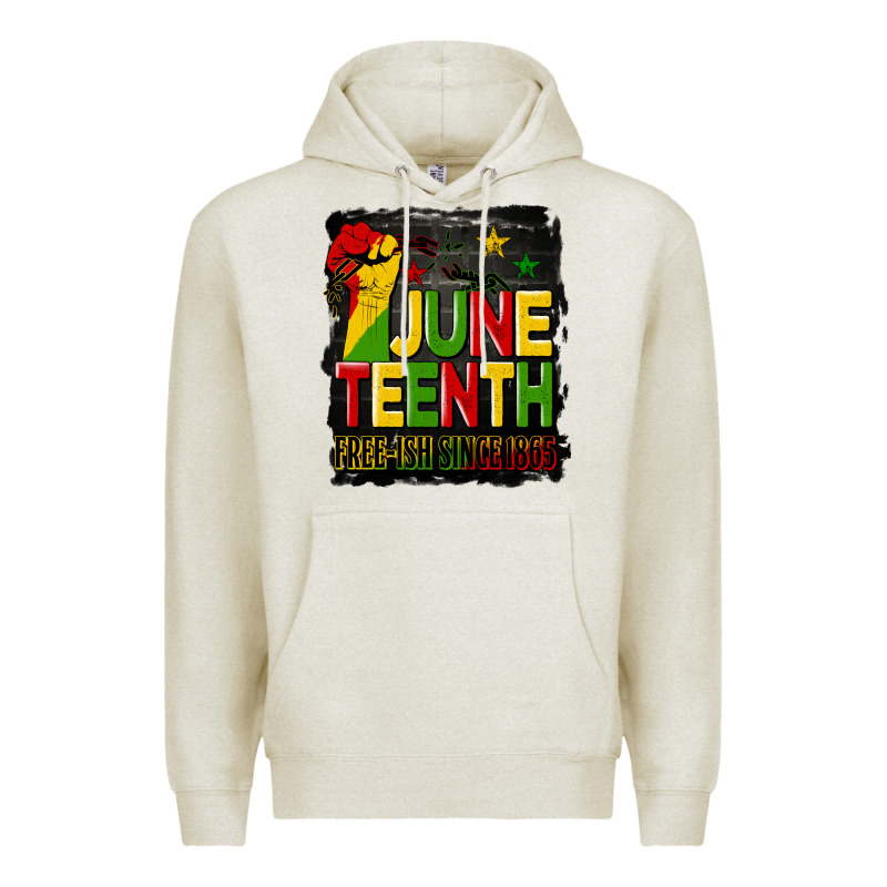 Juneteenth Fist Free Ish Since 1865 With Background Premium Hoodie by HRA Design Shop | Teevron