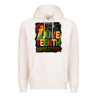 Pale Pink juneteenth fist free ish since 1865 with background Premium Hoodie - HRA Design Shop