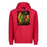 Cardinal juneteenth fist free ish since 1865 with background Premium Hoodie - HRA Design Shop