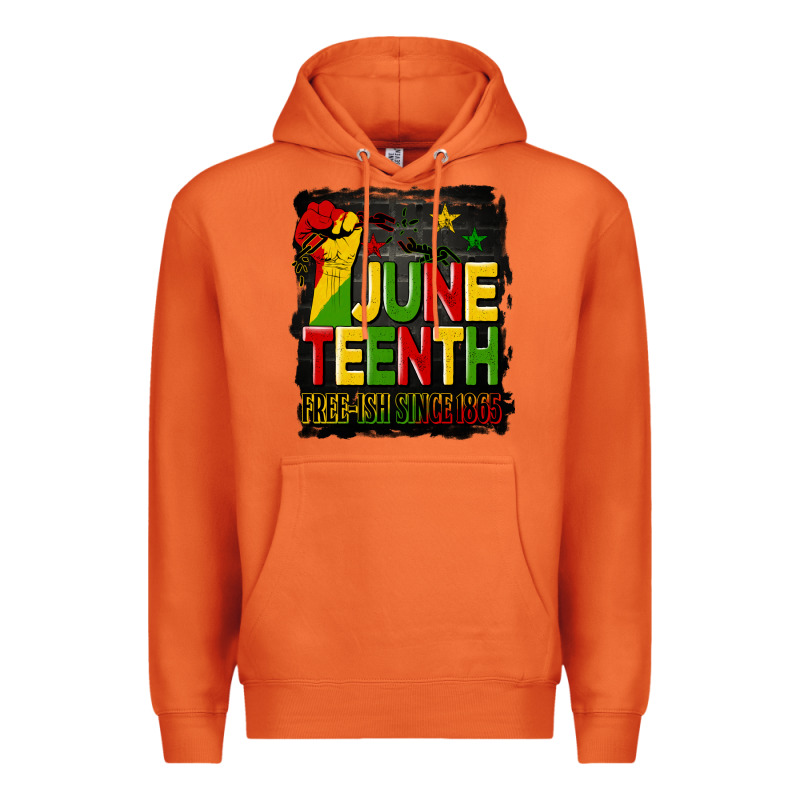 Juneteenth Fist Free Ish Since 1865 With Background Premium Hoodie by HRA Design Shop | Teevron