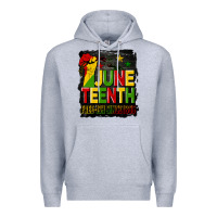 Heather Grey juneteenth fist free ish since 1865 with background Premium Hoodie - HRA Design Shop