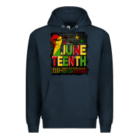 Navy juneteenth fist free ish since 1865 with background Premium Hoodie - HRA Design Shop