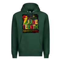 Sports Green juneteenth fist free ish since 1865 with background Premium Hoodie - HRA Design Shop