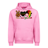 Fuchsia Pink peace love juneteenth raised fist Urban Hoodie - HRA Design Shop