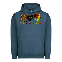 Pigment Midnight Navy peace love juneteenth raised fist Urban Hoodie - HRA Design Shop