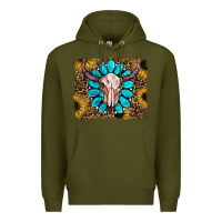 Army Green leopard sunflowers and gemstone skull Premium Hoodie - RanaPortraitStore