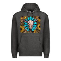 Charcoal Heather leopard sunflowers and gemstone skull Premium Hoodie - RanaPortraitStore