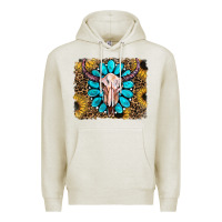 Oatmeal Heather leopard sunflowers and gemstone skull Premium Hoodie - RanaPortraitStore