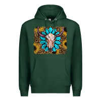 Sports Green leopard sunflowers and gemstone skull Premium Hoodie - RanaPortraitStore