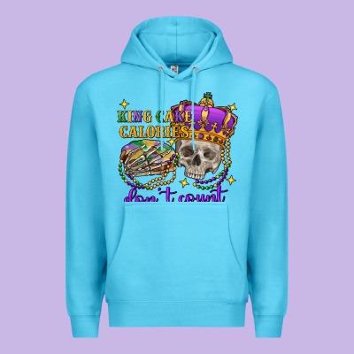 King Cake Calories Don't Count Skull Premium Hoodie Designed By Fadigitalartstudio