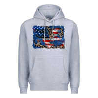 Heather Grey Leopard glitter American flag 4th of july Premium Hoodie - CowGirlArtShop