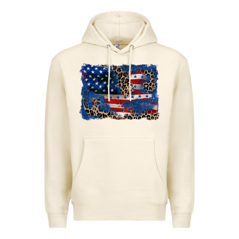 Leopard Glitter American Flag 4th Of July Premium Hoodie by CowGirlArtShop | Teevron