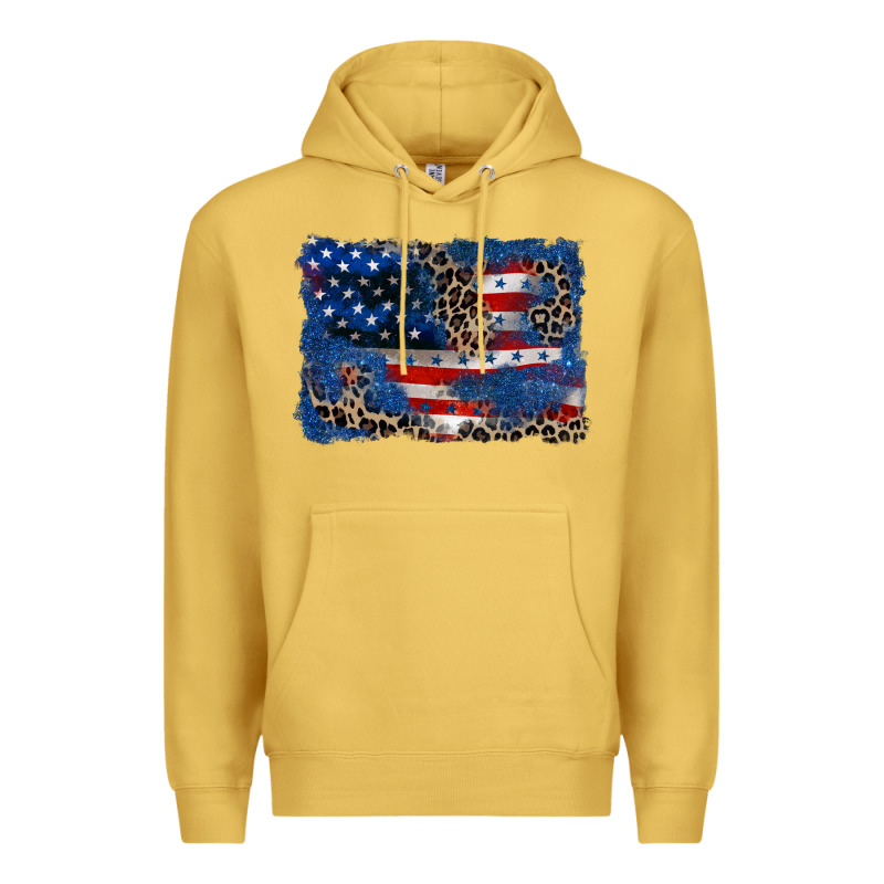 Leopard Glitter American Flag 4th Of July Premium Hoodie by CowGirlArtShop | Teevron