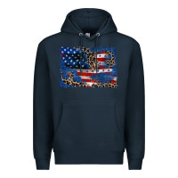 Navy Leopard glitter American flag 4th of july Premium Hoodie - CowGirlArtShop