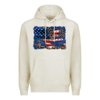 Oatmeal Heather Leopard glitter American flag 4th of july Premium Hoodie - CowGirlArtShop