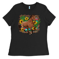 Black western horse cactus sunflowers serape leopard  turquoise wooden Ladies Tee - Artiststas