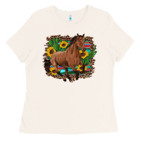 Bone western horse cactus sunflowers serape leopard  turquoise wooden Ladies Tee - Artiststas