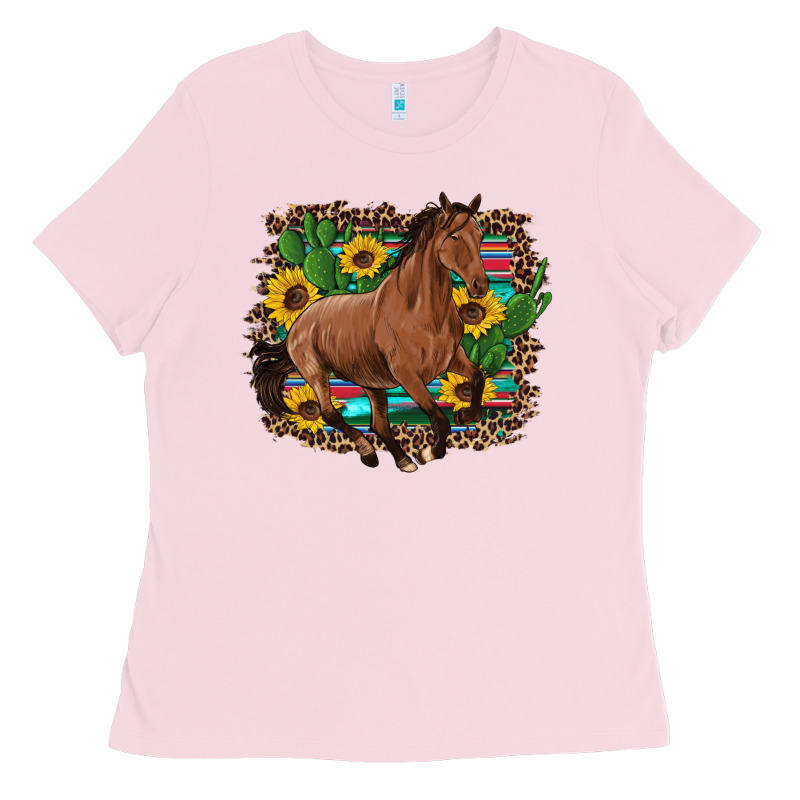 Western Horse Cactus Sunflowers Serape Leopard  Turquoise Wooden Ladies Tee by Artiststas | Teevron