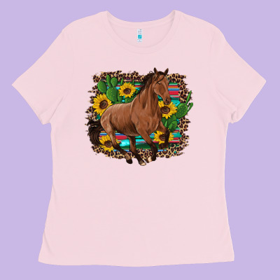Western Horse Cactus Sunflowers Serape Leopard  Turquoise Wooden Ladies Tee Designed By Artiststas