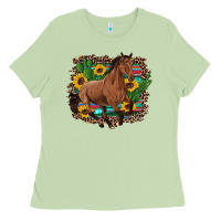 Matcha western horse cactus sunflowers serape leopard  turquoise wooden Ladies Tee - Artiststas