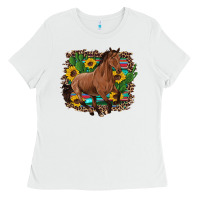 White western horse cactus sunflowers serape leopard  turquoise wooden Ladies Tee - Artiststas
