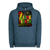 Pigment Midnight Navy juneteenth fist free ish since 1865 with background Urban Hoodie - HRA Design Shop