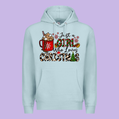 Just A Girl Who Loves Christmas Premium Hoodie Designed By Cowhidedigitalart