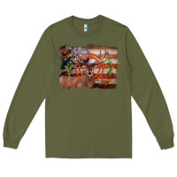 Army Green deer hunting target american flag  background Long Sleeve Tee - BarkalooDesign