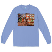 Deer Hunting Target American Flag  Background Long Sleeve Tee | Teevron