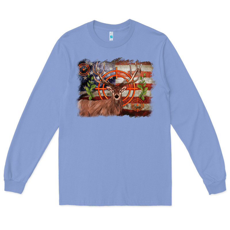 Deer Hunting Target American Flag  Background Long Sleeve Tee by BarkalooDesign | Teevron