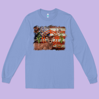 Deer Hunting Target American Flag  Background Long Sleeve Tee Designed By Barkaloodesign