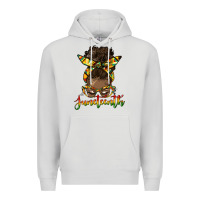 Dove Grey juneteenth black woman messy bun Premium Hoodie - HRA Design Shop