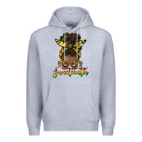 Heather Grey juneteenth black woman messy bun Premium Hoodie - HRA Design Shop