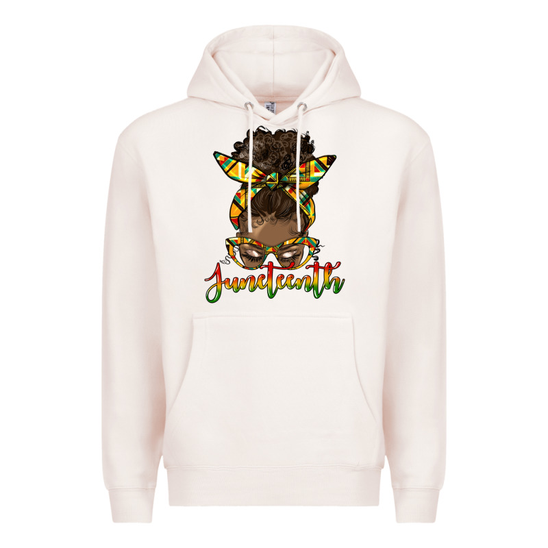 Juneteenth Black Woman Messy Bun Premium Hoodie by HRA Design Shop | Teevron